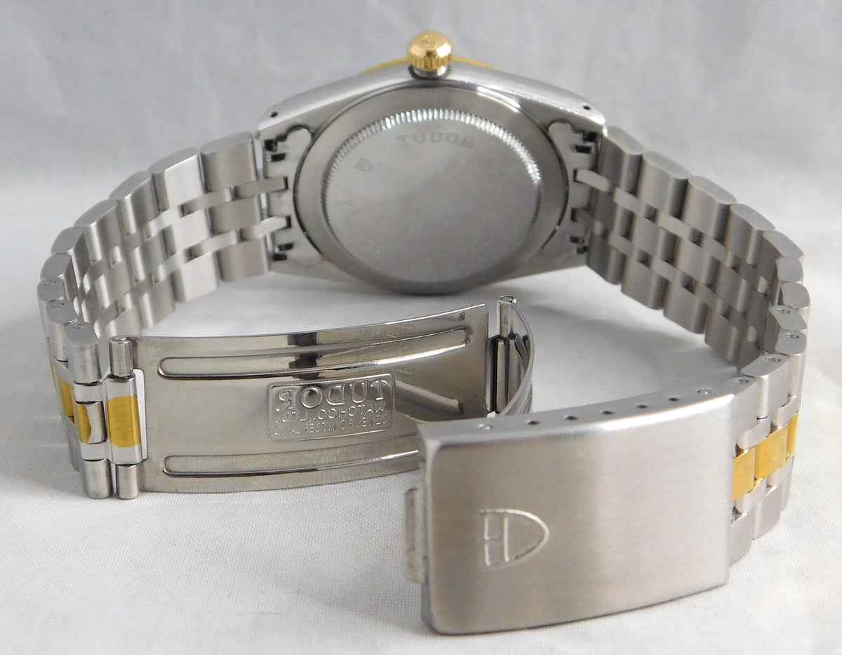 Rolex Tudor Prince Date 74033 White Roman Dial 2-Tone Circa 2000 Mens Watch   34mm