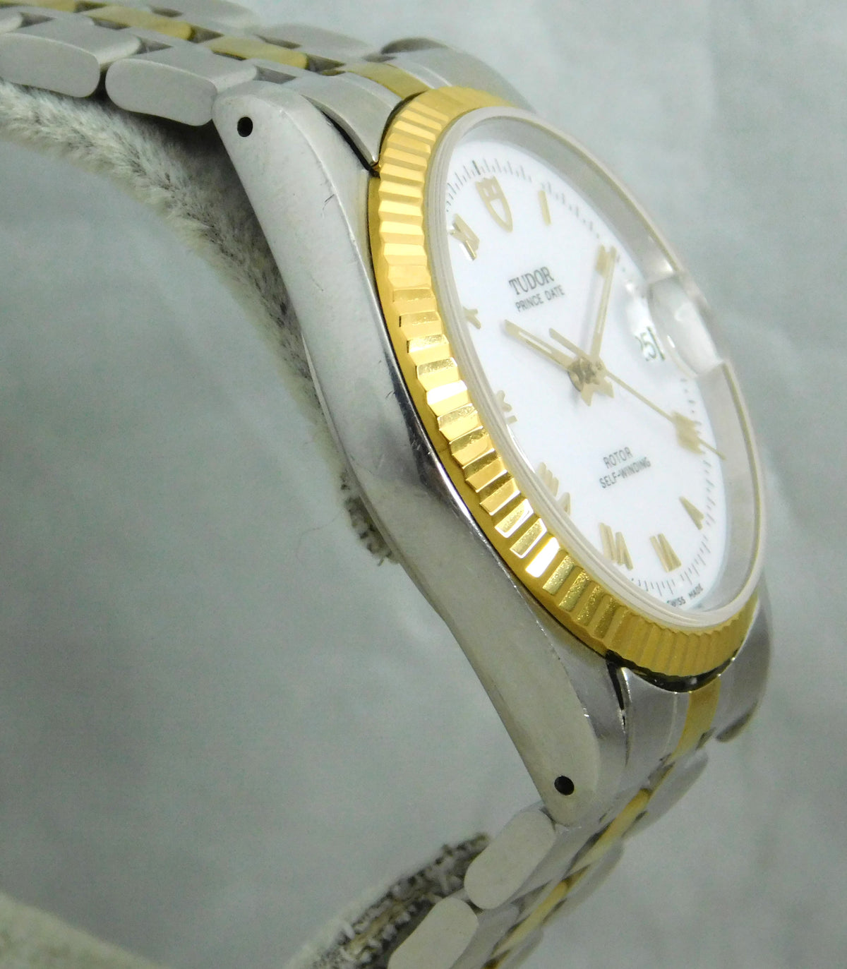 Rolex Tudor Prince Date 74033 White Roman Dial 2-Tone Circa 2000 Mens Watch   34mm