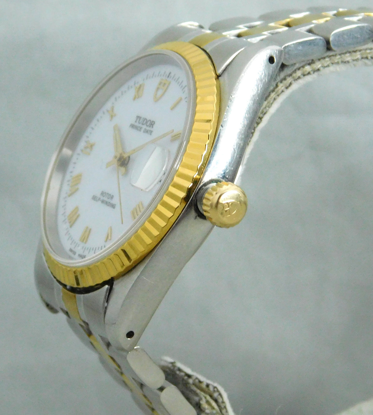 Rolex Tudor Prince Date 74033 White Roman Dial 2-Tone Circa 2000 Mens Watch   34mm