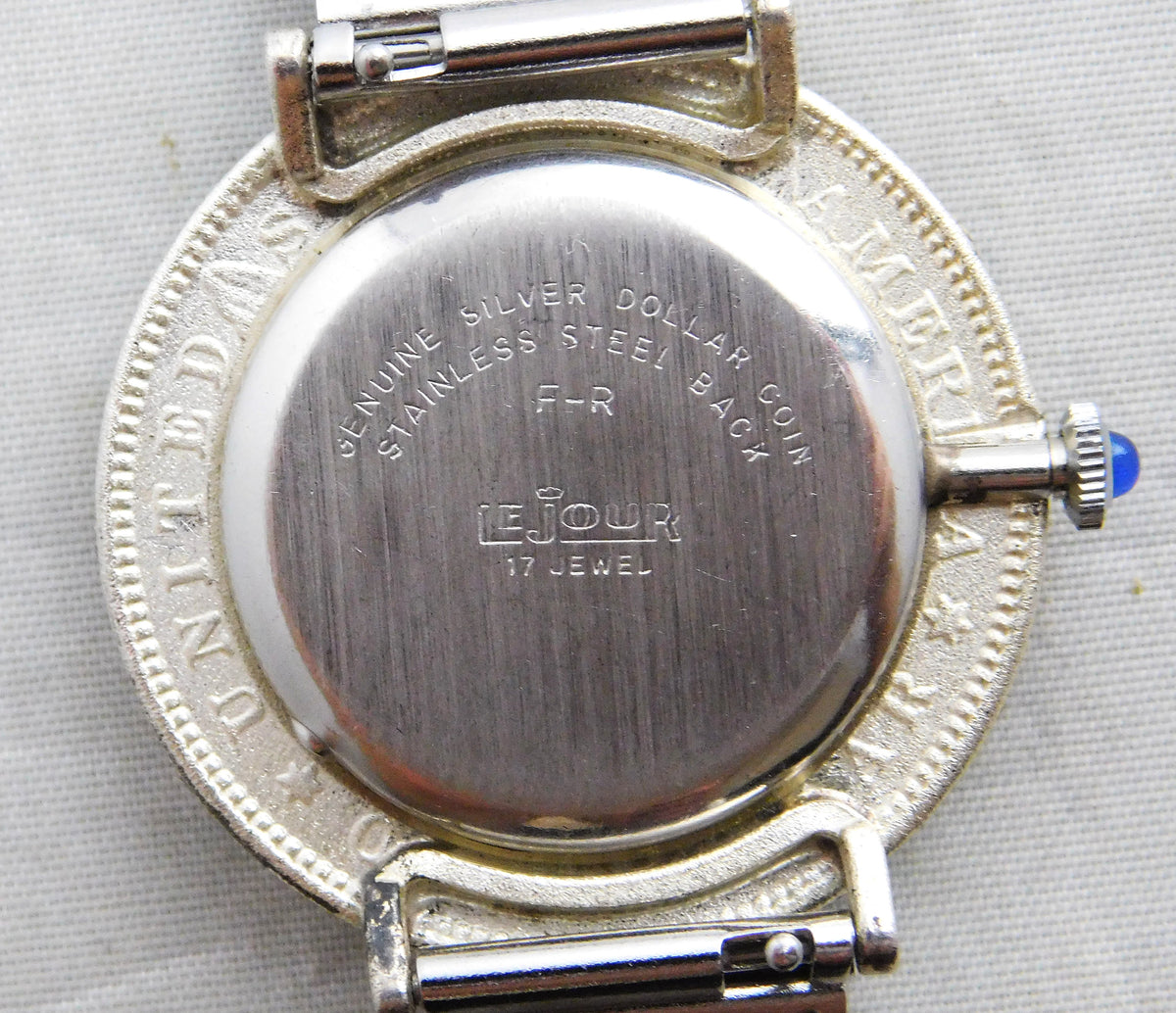 Morgan Silver Dollar Coin Watch Swiss LeJour 17 Jewel Manual Wind Watch   38mm