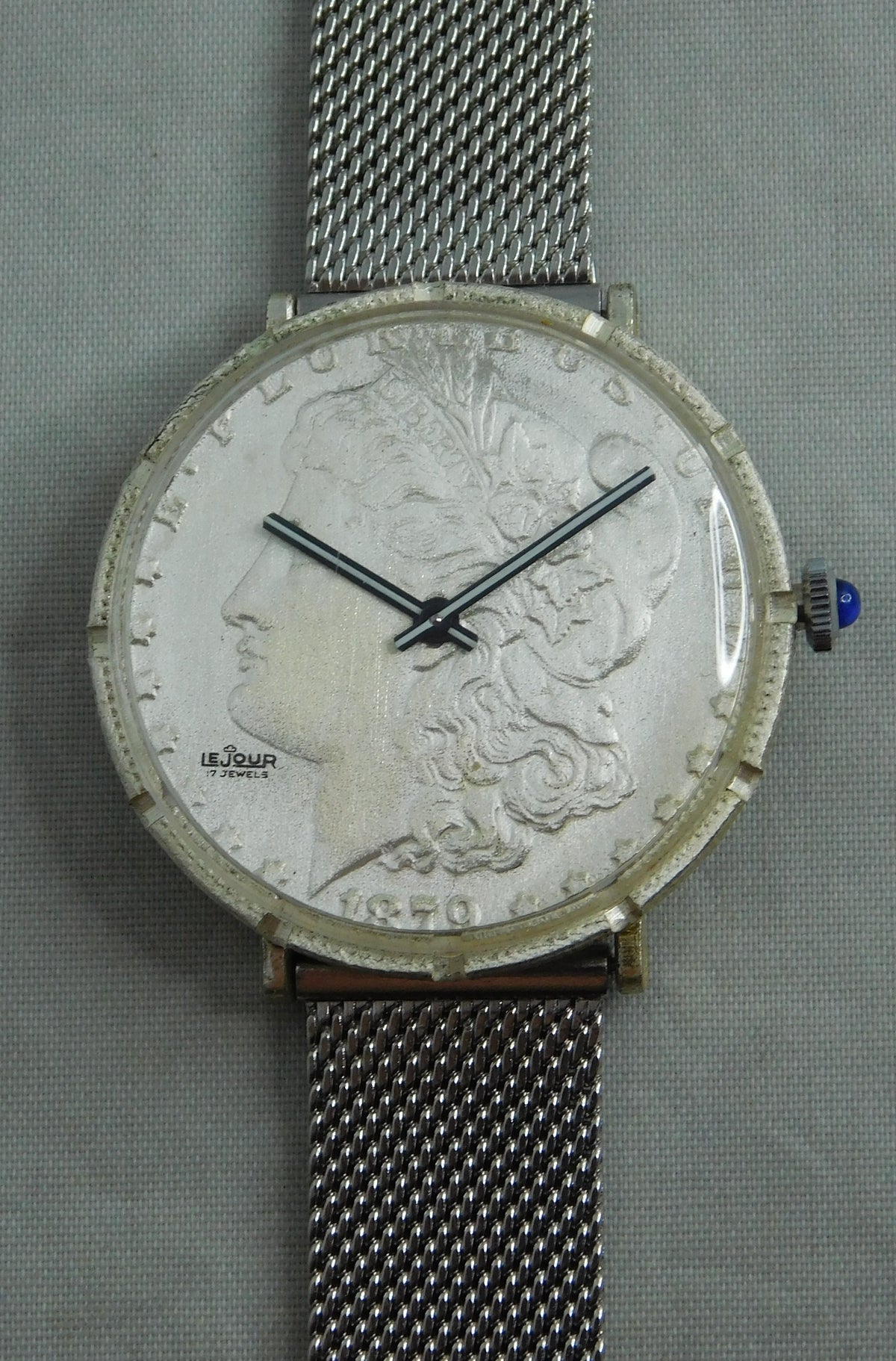 Morgan Silver Dollar Coin Watch Swiss LeJour 17 Jewel Manual Wind Watch   38mm