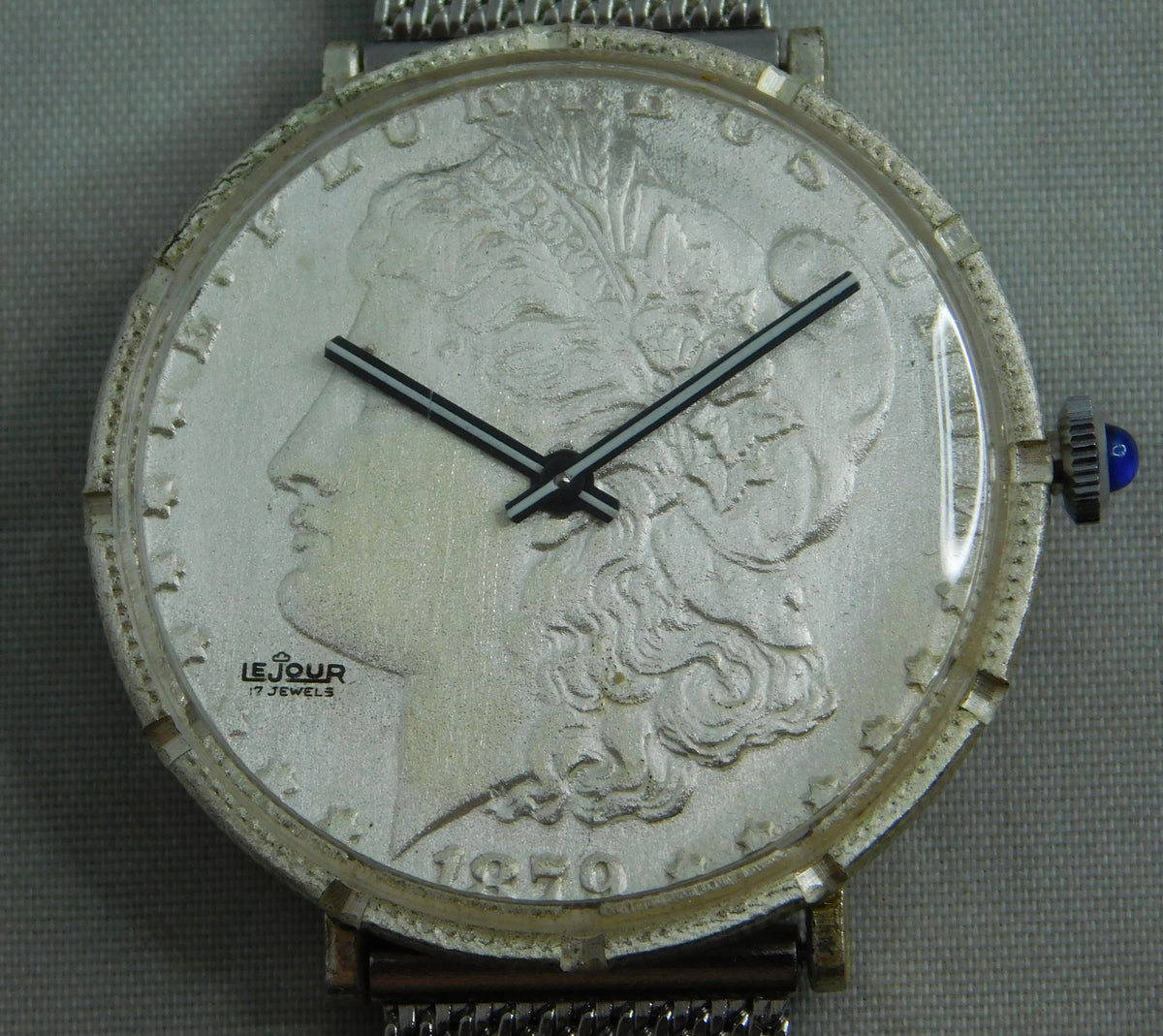 Morgan Silver Dollar Coin Watch Swiss LeJour 17 Jewel Manual Wind Watch   38mm