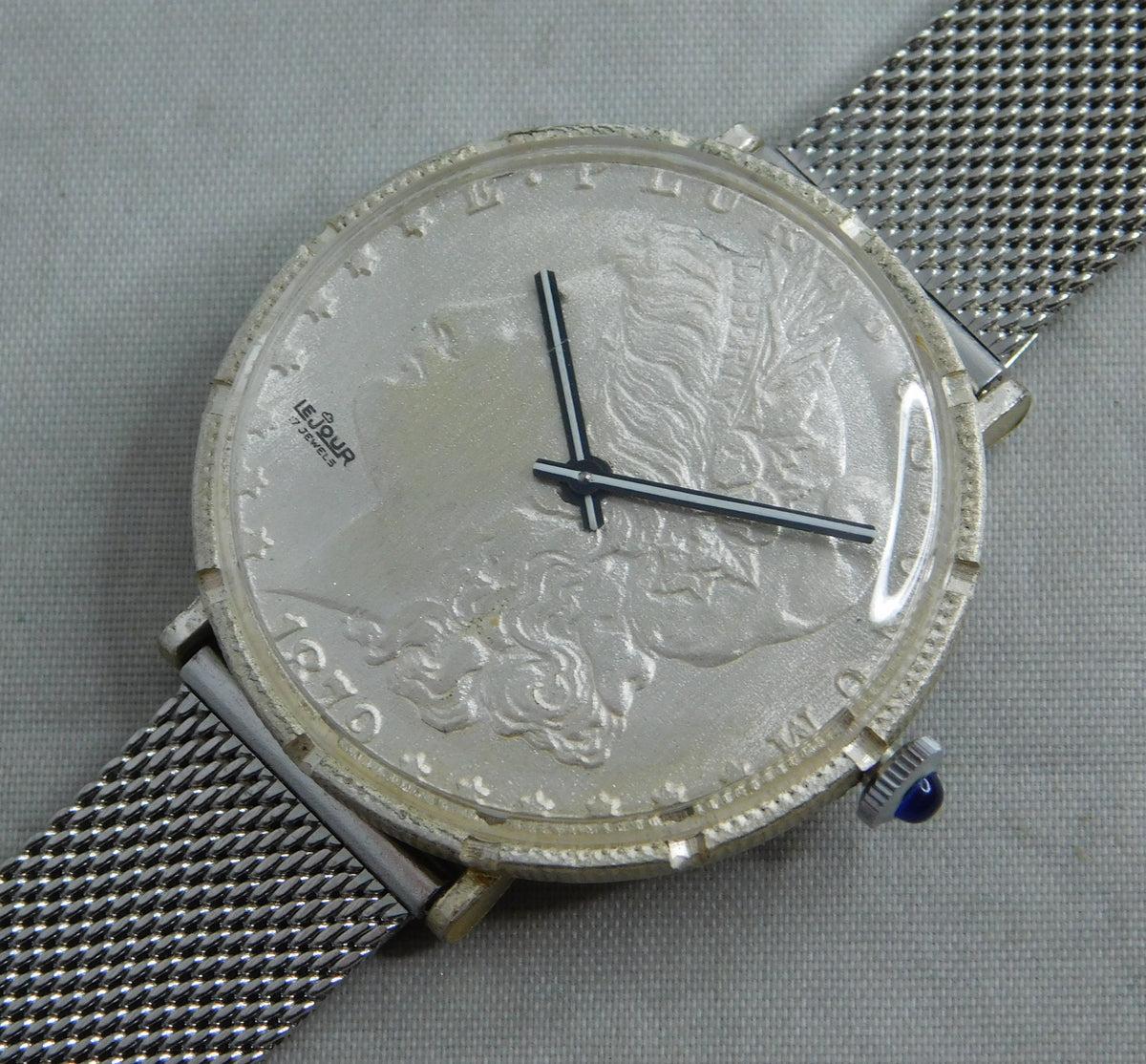 Morgan Silver Dollar Coin Watch Swiss LeJour 17 Jewel Manual Wind Watch   38mm