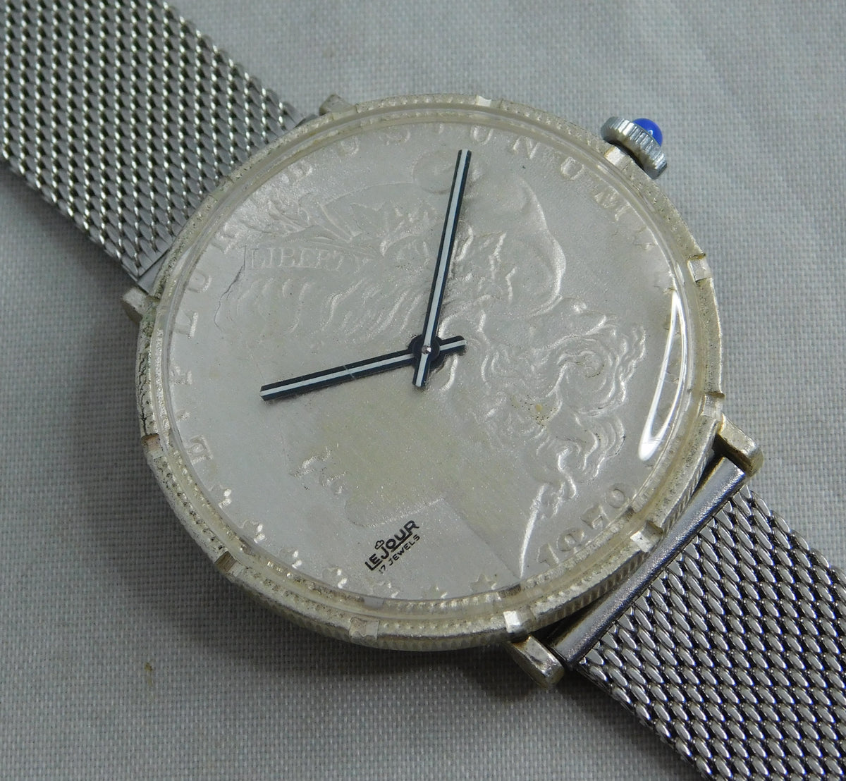Morgan Silver Dollar Coin Watch Swiss LeJour 17 Jewel Manual Wind Watch   38mm