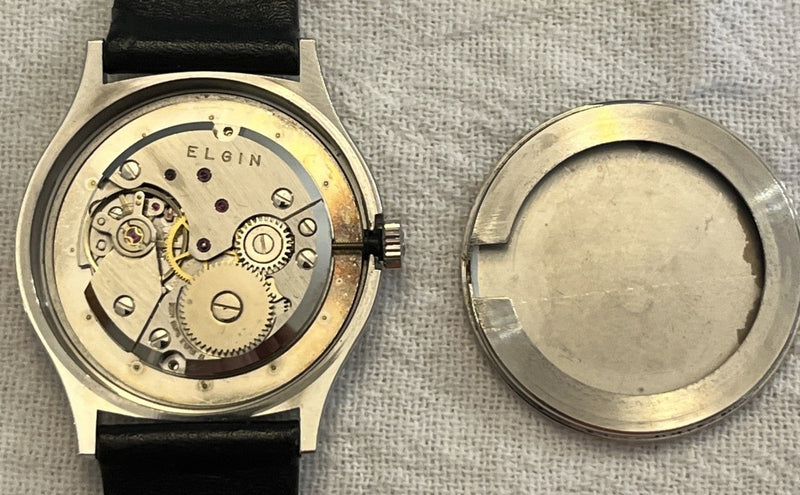 Tan Elgin Two Hand Dress Watch SS 7mm Thick Case Swiss Manual Wind Mens Watch....34mm