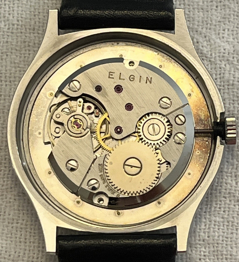 Tan Elgin Two Hand Dress Watch SS 7mm Thick Case Swiss Manual Wind Mens Watch....34mm