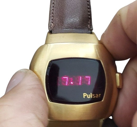 Slate Gray Pulsar Time Computer P3 Date Command 1973 14k Gold Filled Mens Watch....38mm