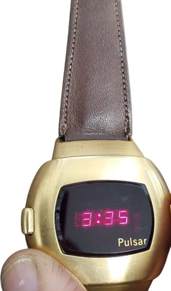 Rosy Brown Pulsar Time Computer P3 Date Command 1973 14k Gold Filled Mens Watch....38mm