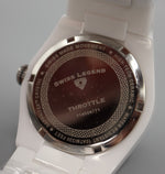 Dark Gray Swiss Legend Throttle White Ceramic Date New Battery Mens Watch....40mm
