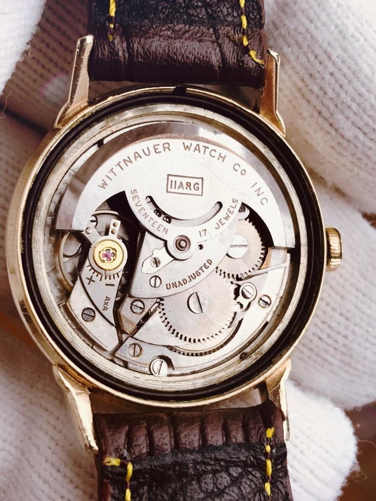 Rosy Brown Wittnauer Swiss Automatic 10K Gold Filled 17 Jewels 1950's Mens Watch....34mm
