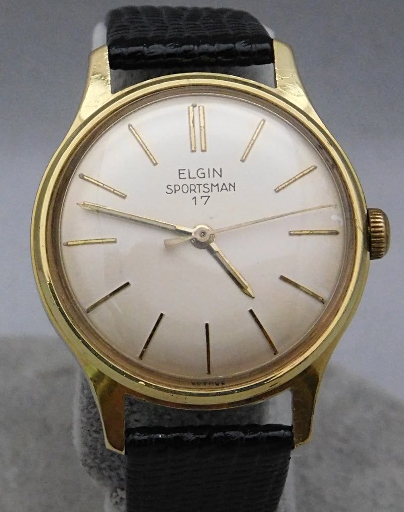 Dim Gray Elgin Sportsman 17 Gold Plated Manual Wind Vintage Mens Watch....33mm