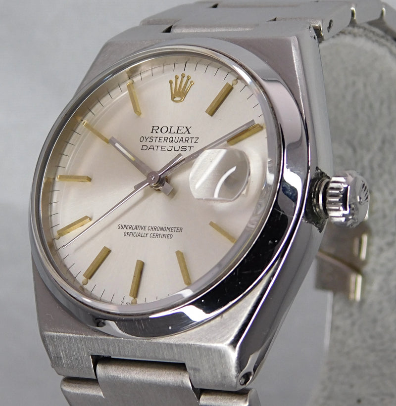 Light Slate Gray Rolex Oysterquartz Datejust 17000 Stainless Steel Vintage 1978 Mens Watch...36mm