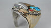 Dark Gray Navajo Sterling Silver With Bear Claw/Turquoise/Coral Vintage Mens Ring....Size 10.75
