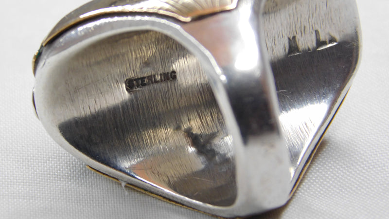 Gray Navajo Sterling Silver With Bear Claw/Turquoise/Coral Vintage Mens Ring....Size 10.75