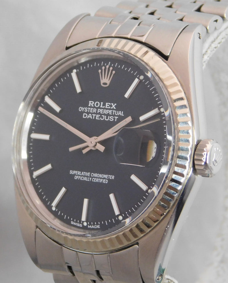 Dark Gray Rolex Datejust 1601 Solid White Gold Bezel Blue Dial 1967 Mens Watch....36mm