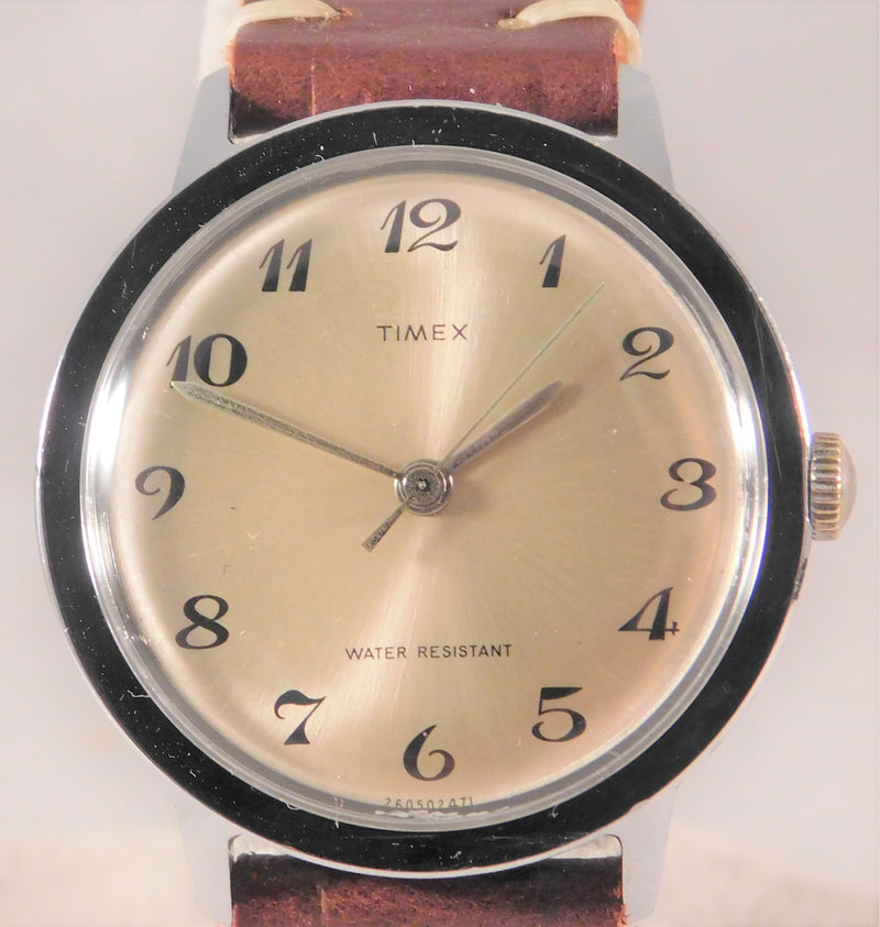 Gray Timex Marlin Vintage 1971 Manual Wind New Vintage Leather Strap Mens Watch....35mm