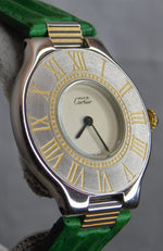 Dim Gray Cartier Must de Cartier 21 New Strap Deployant Clasp Vintage 1990's Mens Watch....31mm
