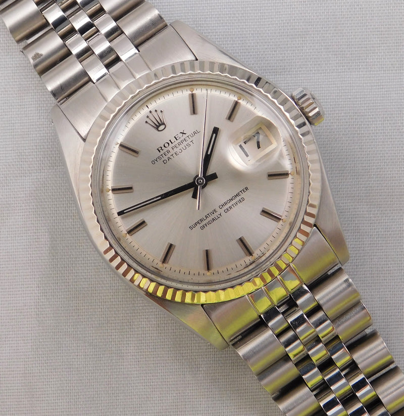 Dark Gray Rolex Datejust 1601 Vintage 1970 Solid White Gold Bezel Mens Watch....36mm