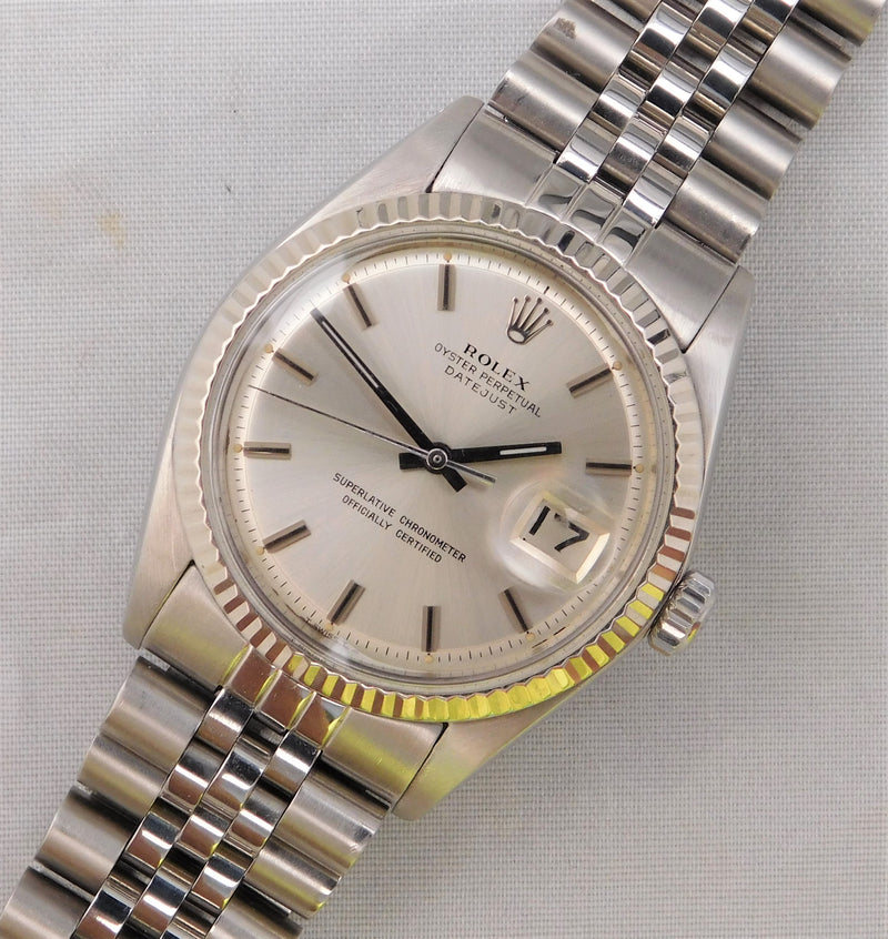 Dark Gray Rolex Datejust 1601 Vintage 1970 Solid White Gold Bezel Mens Watch....36mm