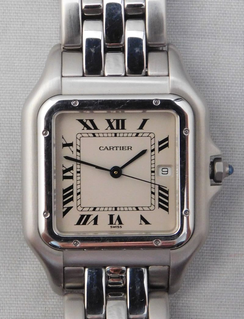 Dark Gray Cartier Panthere Jumbo Reference 1300 Stainless Steel Mens Quartz Watch....29mm