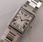Rosy Brown Cartier Tank Solo Large Ref. 3169 Stainless Steel Silver Roman Dial Quartz Mens Watch....27mm