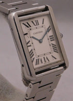 Slate Gray Cartier Tank Solo Large Ref. 3169 Stainless Steel Silver Roman Dial Quartz Mens Watch....27mm