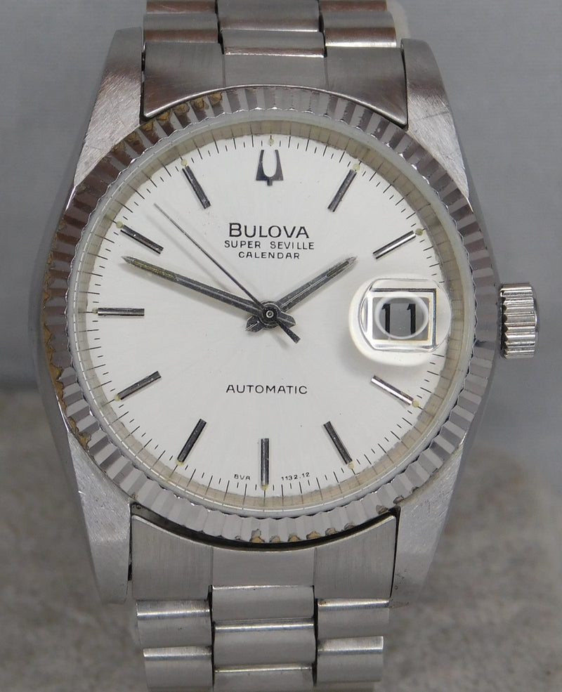 Dim Gray Bulova Super Seville Calendar SS Vintage 1990's Swiss Automatic Mens Watch....36mm