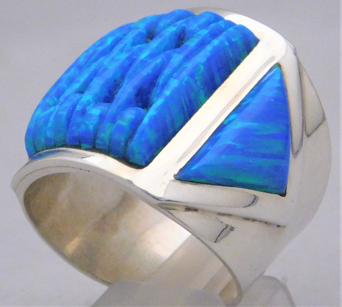 Dark Gray Opal Brilliant Blue/Green Fire Solid Sterling Silver Huge Mens Ring Size 10