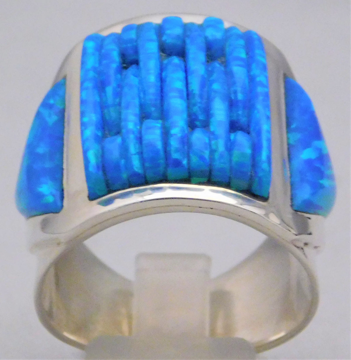 Dark Gray Opal Brilliant Blue/Green Fire Solid Sterling Silver Huge Mens Ring Size 10