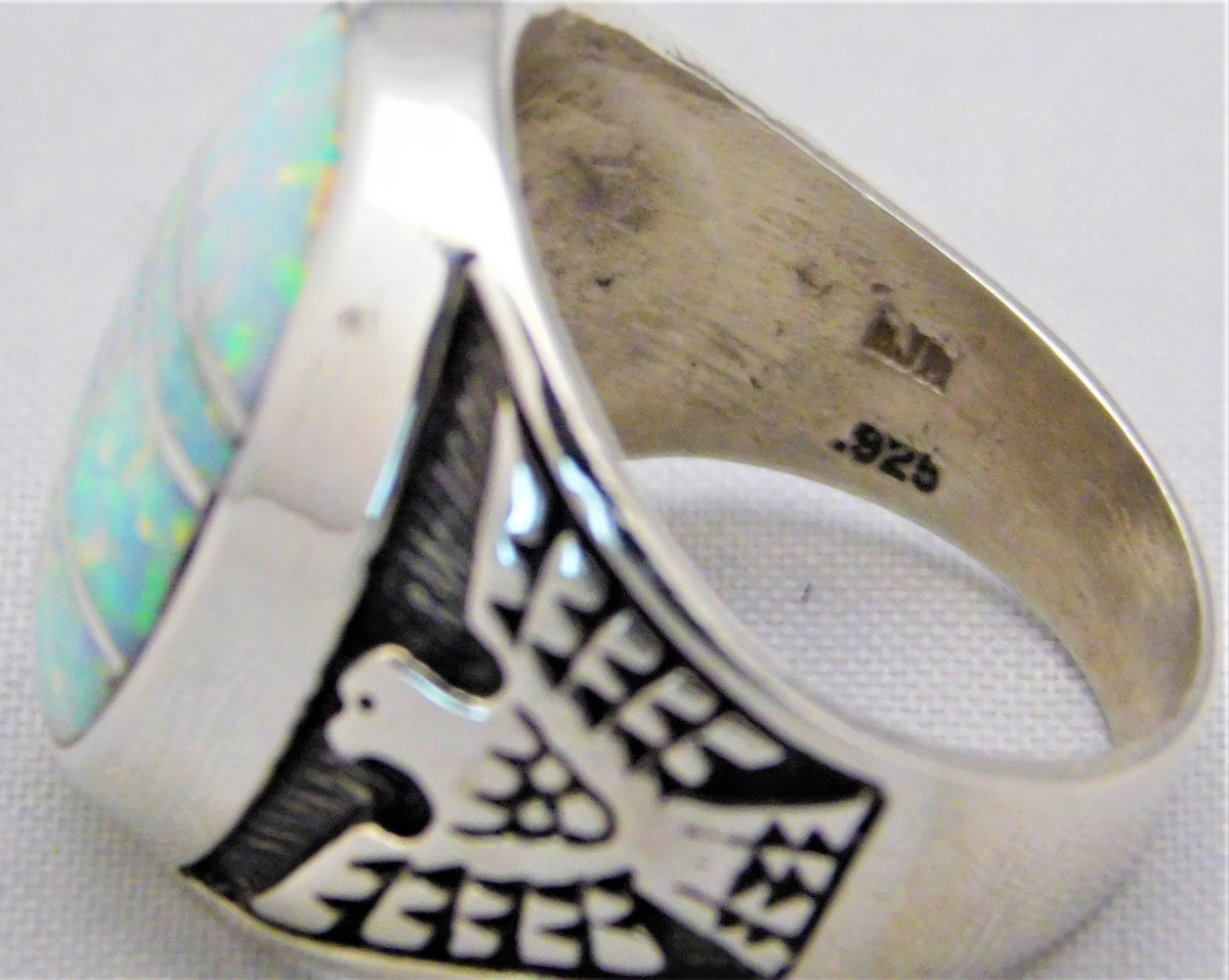 Gray Opal Semi-Black Solid Sterling Silver Mens Ring....Size 10
