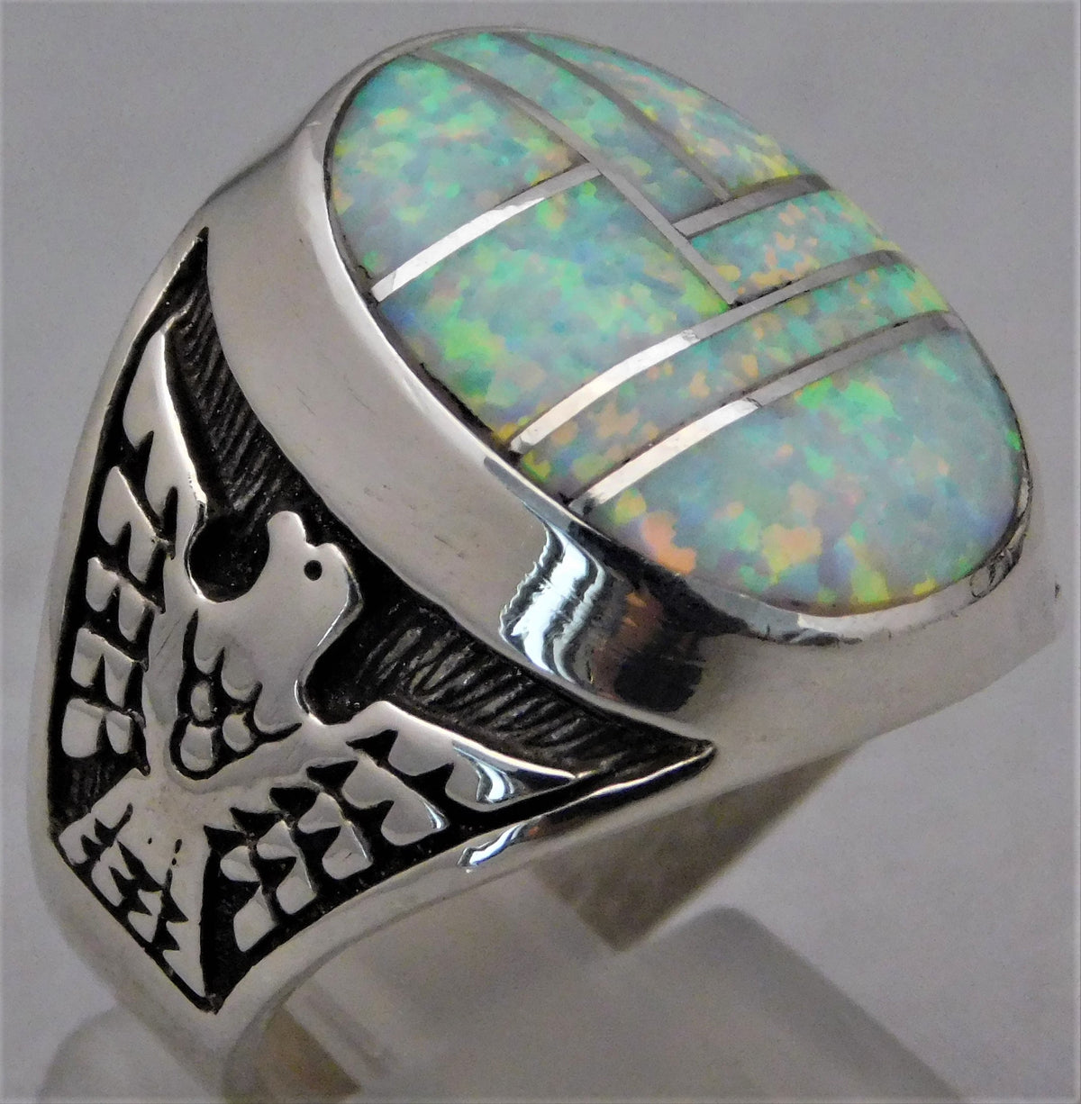 Light Slate Gray Opal Semi-Black Solid Sterling Silver Mens Ring....Size 10