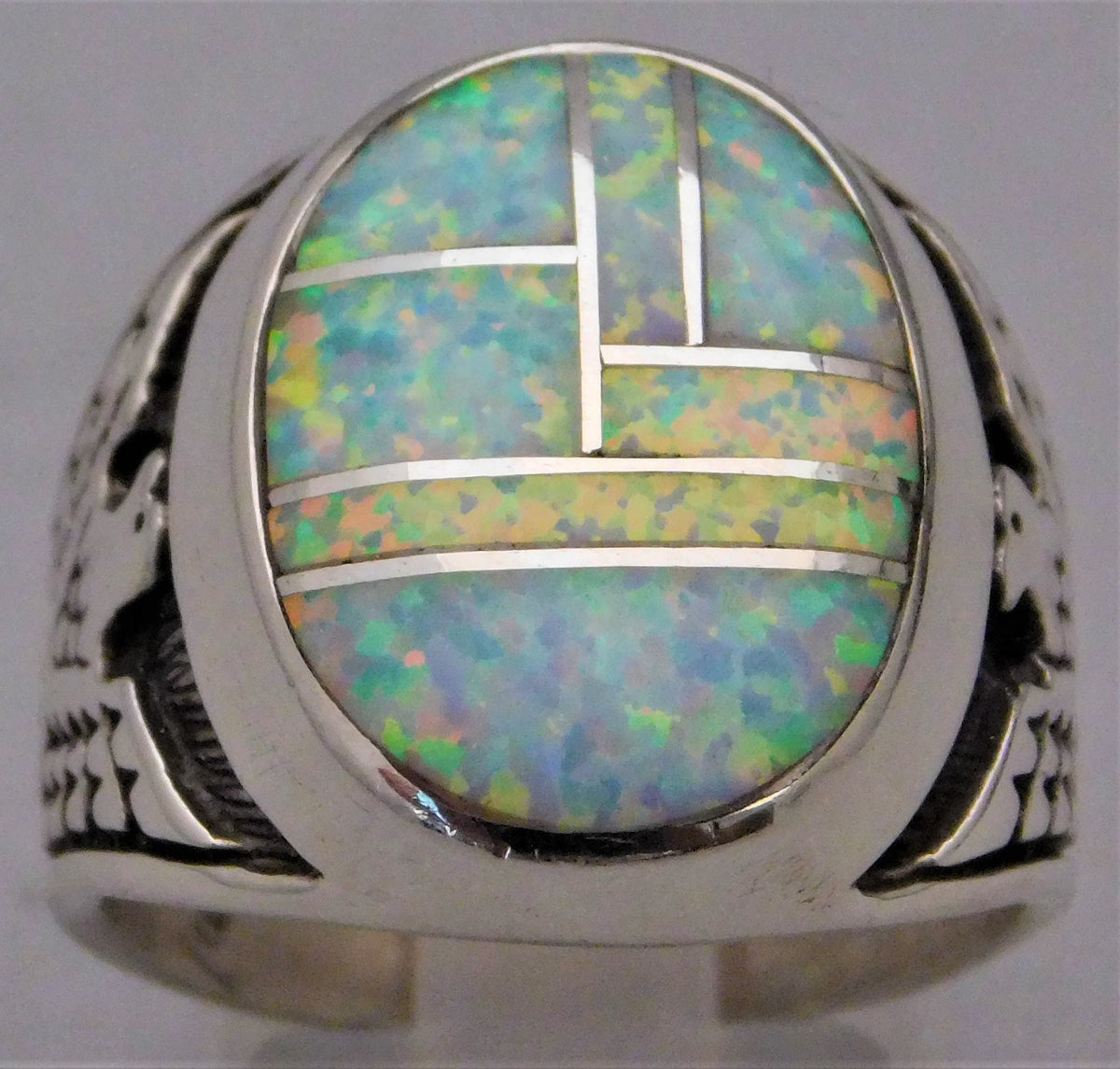 Light Slate Gray Opal Semi-Black Solid Sterling Silver Mens Ring....Size 10