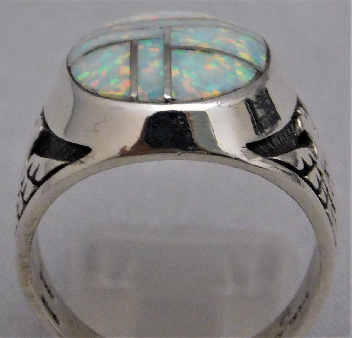 Light Slate Gray Opal Semi-Black Solid Sterling Silver Mens Ring....Size 10