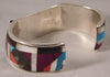 Rosy Brown Zuni Inlay Turquoise Coral Jet and Mother of Pearl Cuff Bracelet Sterling Silver