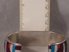 Dim Gray Zuni Inlay Turquoise Coral Jet and Mother of Pearl Cuff Bracelet Sterling Silver