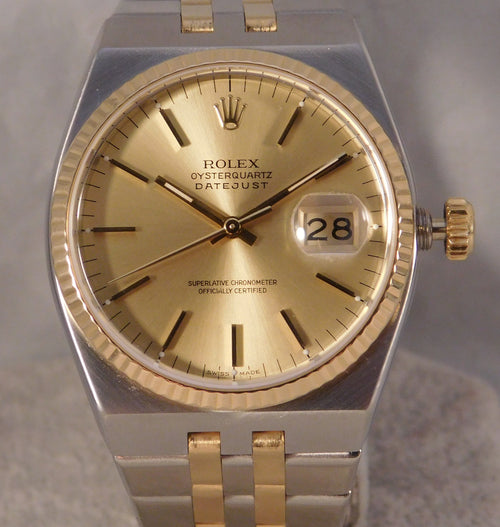 Dim Gray Rolex Oysterquartz Datejust 17013 18k Solid Gold/SS 1984 Mens Watch....36mm