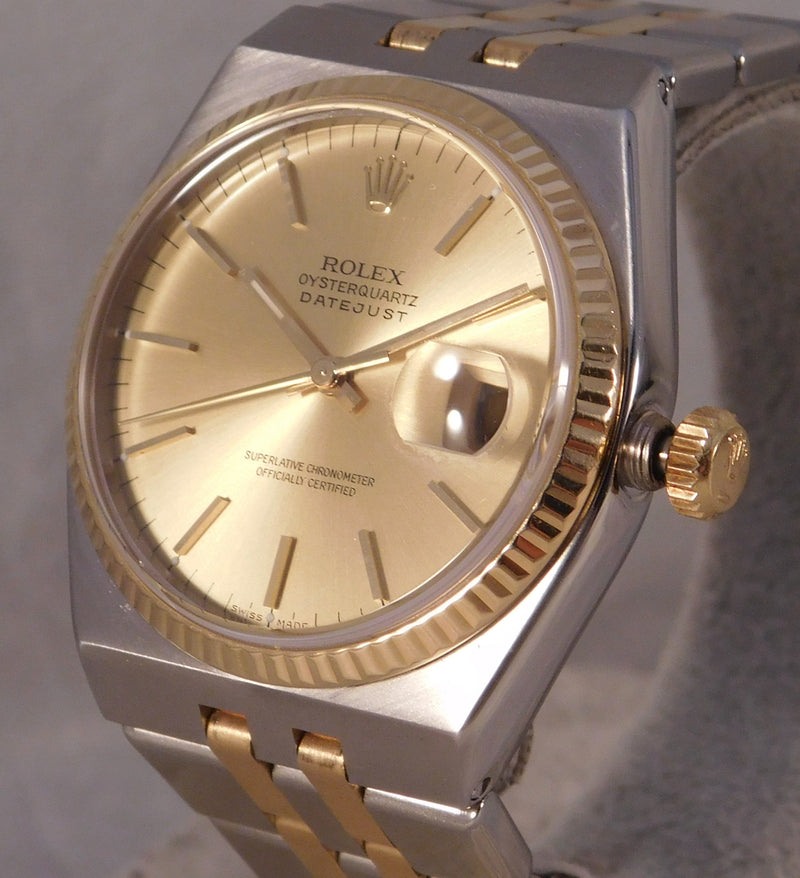 Dim Gray Rolex Oysterquartz Datejust 17013 18k Solid Gold/SS 1984 Mens Watch....36mm