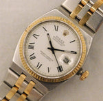 Rosy Brown Rolex Oysterquartz Datejust 17013 White Roman Dial 18k Solid Gold/SS 1986 Mens Watch....36mm