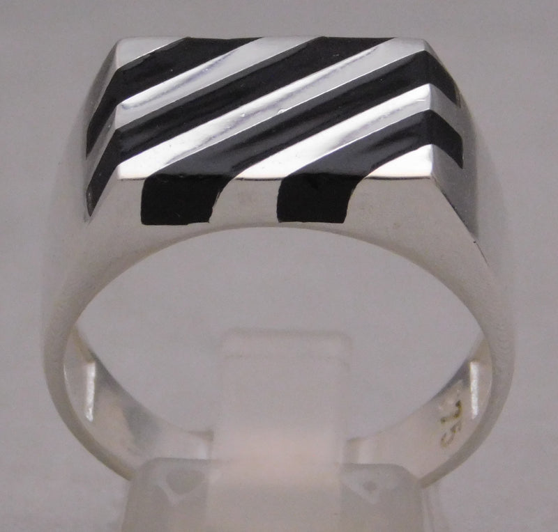 Sterling Silver Ring - Men's Black Onyx Solid Back Ring 8