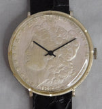 Rosy Brown Morgan Silver Dollar Coin Watch 1881 Swiss LeJour Movement..."New In Box"...38mm