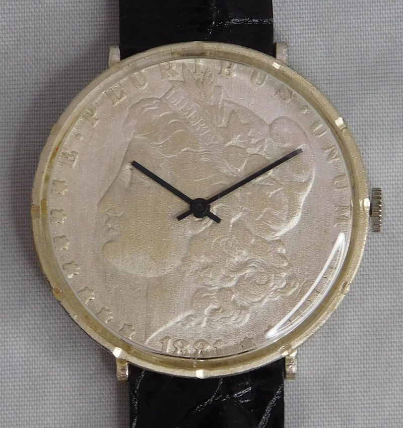 Rosy Brown Morgan Silver Dollar Coin Watch 1881 Swiss LeJour Movement..."New In Box"...38mm
