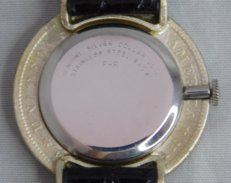 Light Slate Gray Morgan Silver Dollar Coin Watch 1881 Swiss LeJour Movement..."New In Box"...38mm