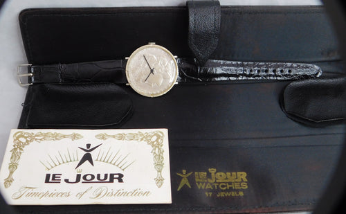 Light Gray Morgan Silver Dollar Coin Watch 1881 Swiss LeJour Movement..."New In Box"...38mm