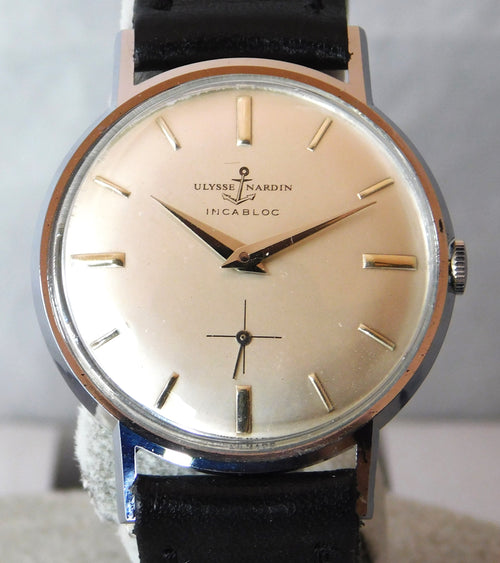 Gray Ulysse Nardin Swiss Made Recently Serviced SS Vintage 1960's Mens Watch....34mm