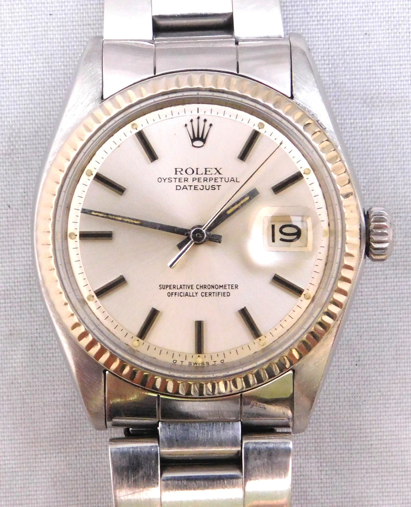 Light Gray Rolex Datejust 1601 SS 14k Solid White Gold Bezel Vintage 1969 Mens Watch...36mm