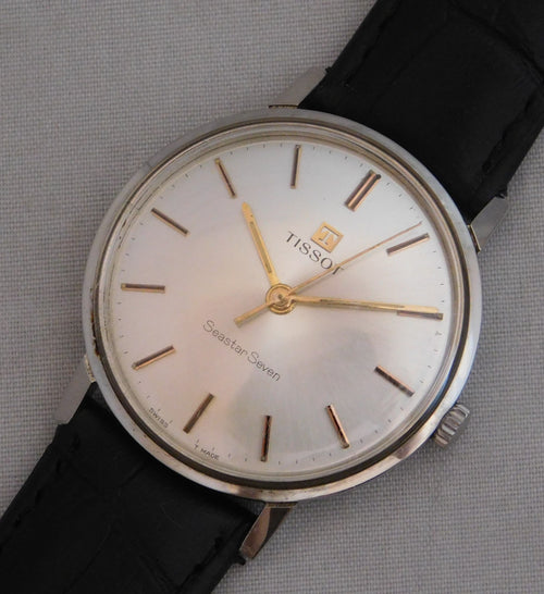 Slate Gray Tissot Seastar Seven SS Original Signed Crown Vintage 1970's Mens Watch....36mm