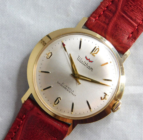 Gray Waltham 21 Jewel Swiss Manual Wind Gold Plated Vintage 1960's Men’s Watch...33mm