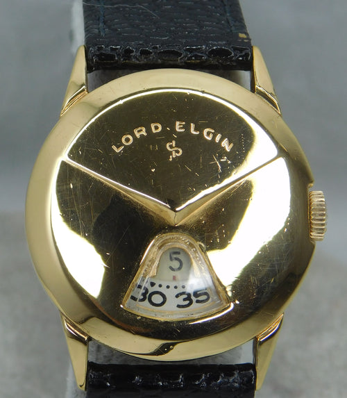 Dim Gray Lord Elgin Chevron Jump Hour Direct Read Vintage 1950's Mens Watch....Serviced