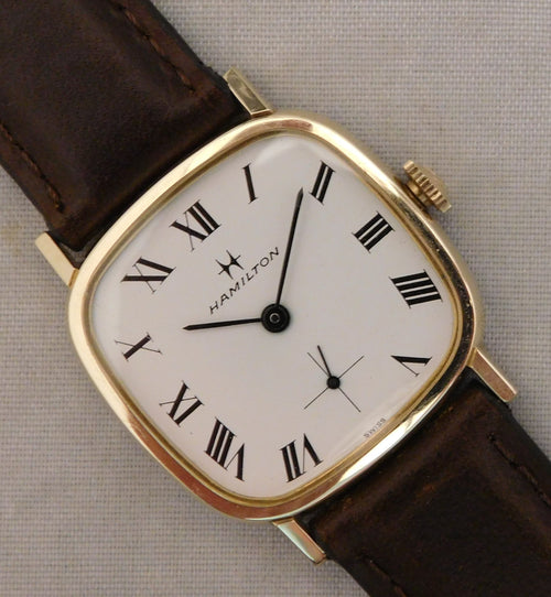 Rosy Brown Hamilton Swiss Made 17 Jewel Manual Wind Vintage 1968 Mens 10k RGP Watch....30mm