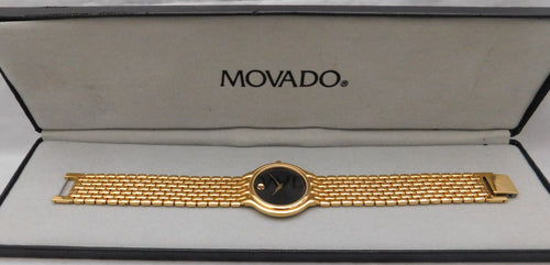 Slate Gray Movado Museum 87.33.866 Black Dial 6 Jewel Quartz Gold Plated Mens Watch....32mm